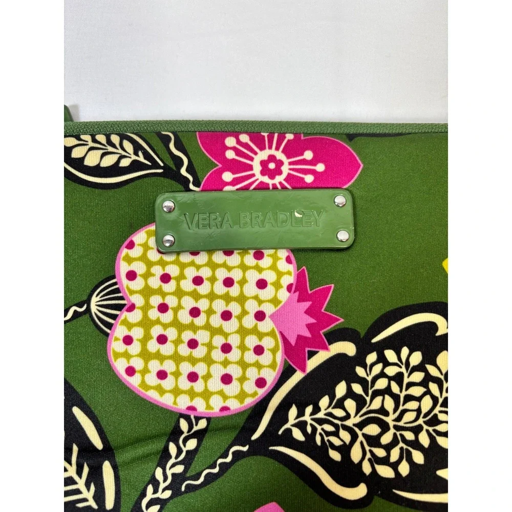 Vera Bradley Green Pink Floral Tablet Laptop Sleeve Tech Case 10x8 Zip Top
